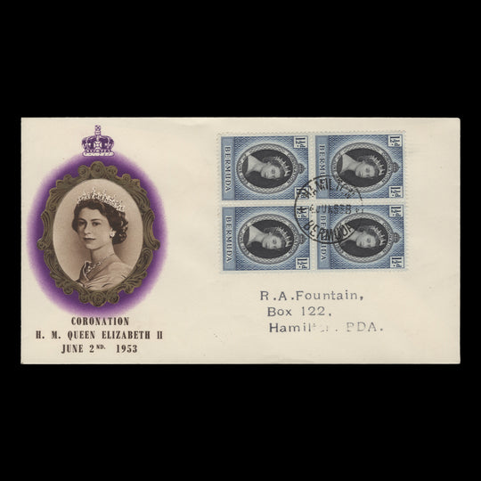 Bermuda 1953 (FDC) 1½d Coronation block, HAMILTON