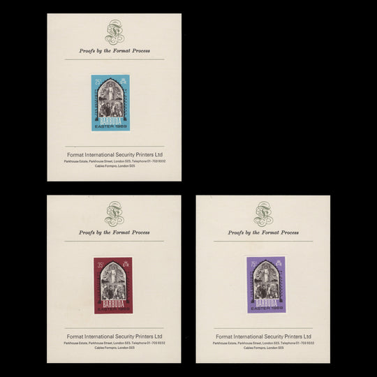 Barbuda 1969 Easter imperf proof singles on presentation cards