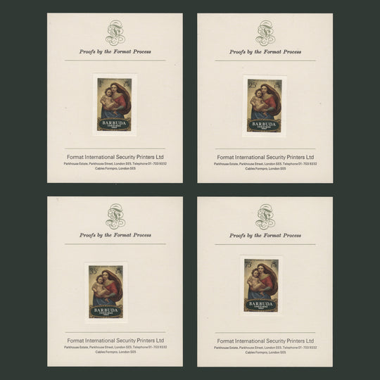 Barbuda 1969 Christmas imperf proof singles on presentation cards