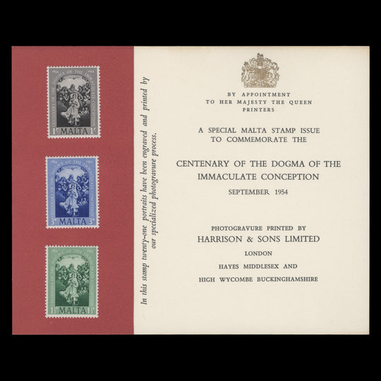 Malta 1954 Dogma of the Immaculate Conception presentation card