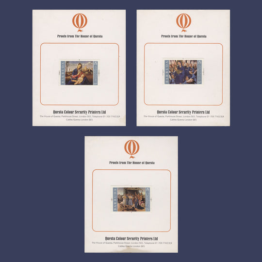 Barbuda 1970 Christmas imperf proofs on presentation cards