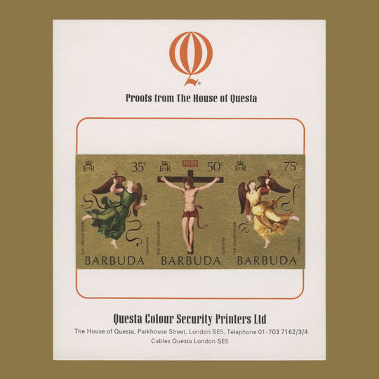 Barbuda 1971 Easter imperf proof strip on presentation card