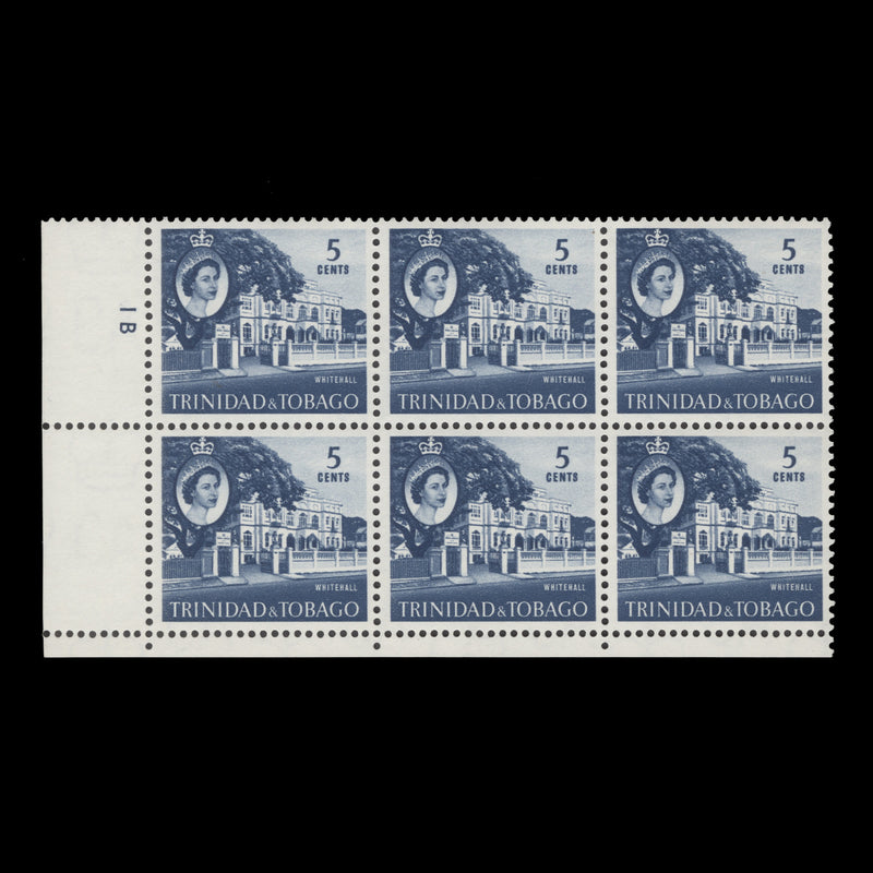 Trinidad & Tobago 1960 (MNH) 5c Whitehall plate 1B block