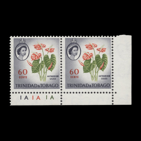 Trinidad & Tobago 1960 (MNH) 60c Anthurium Lilies plate 1A–1A–1A pair