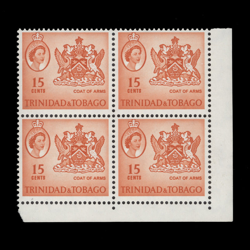 Trinidad & Tobago 1964 (MNH) 15c Coat of Arms block