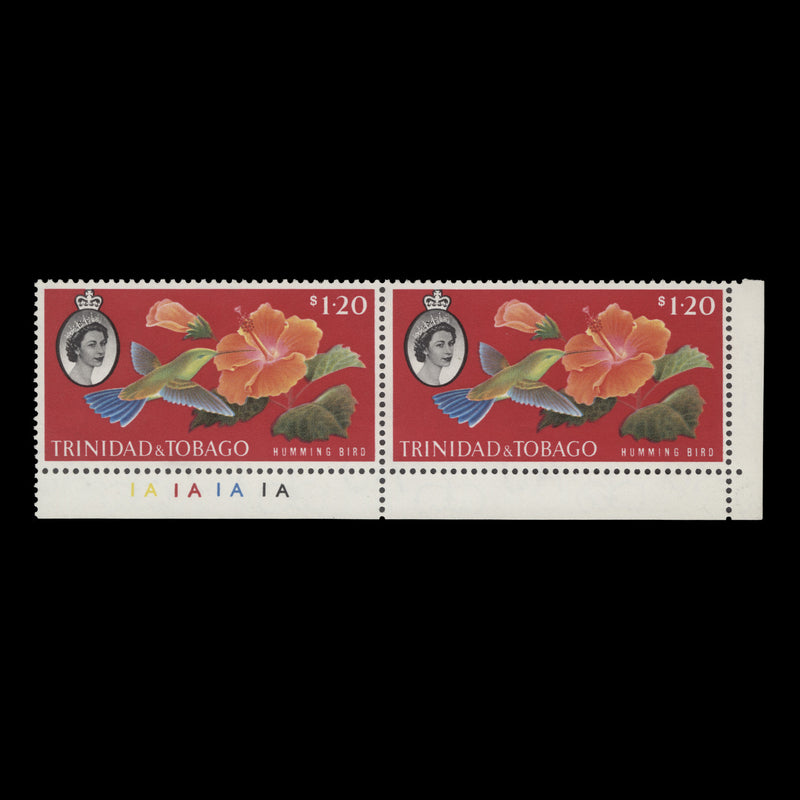 Trinidad & Tobago 1960 (MNH) $1.20 Humming Bird plate 1A–1A–1A–1A pair