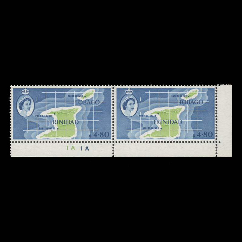 Trinidad & Tobago 1960 (MNH) $4.80 Map of the Islands plate 1A–1A pair