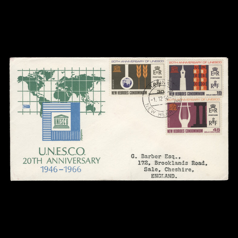New Hebrides 1966 (FDC) UNESCO Anniversary, TANNA