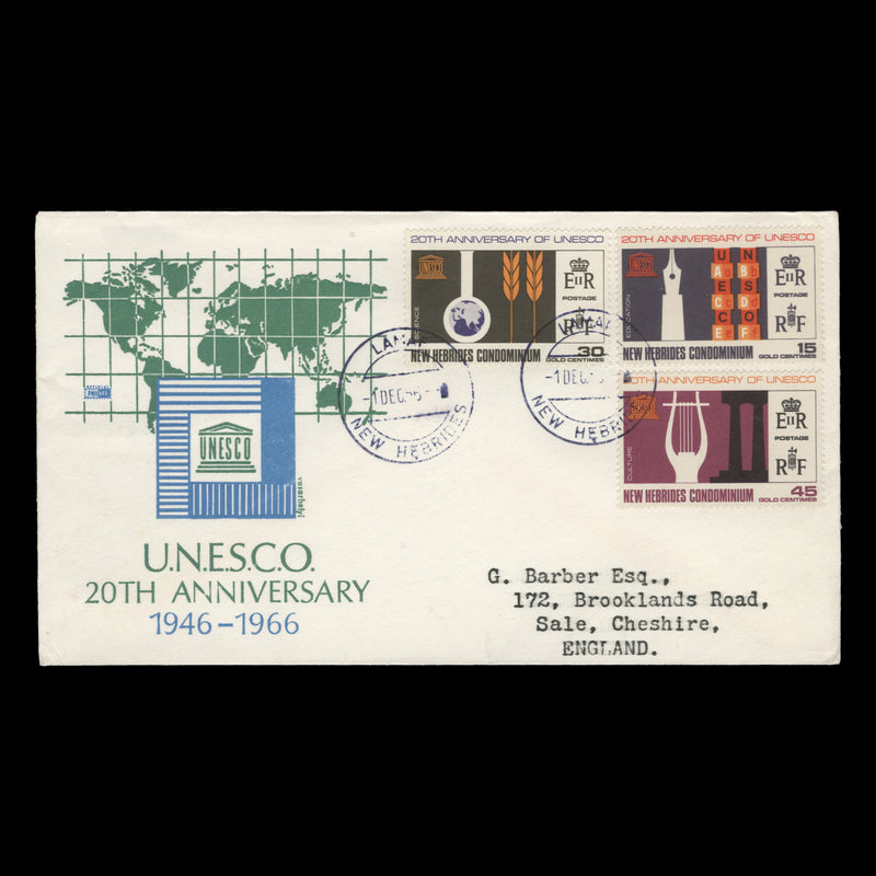New Hebrides 1966 (FDC) UNESCO Anniversary, LAMAP