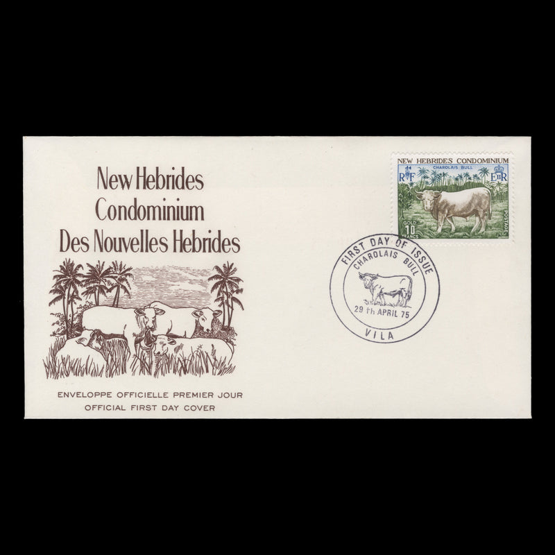 New Hebrides 1975 (FDC) f10 Charolais Bull, VILA