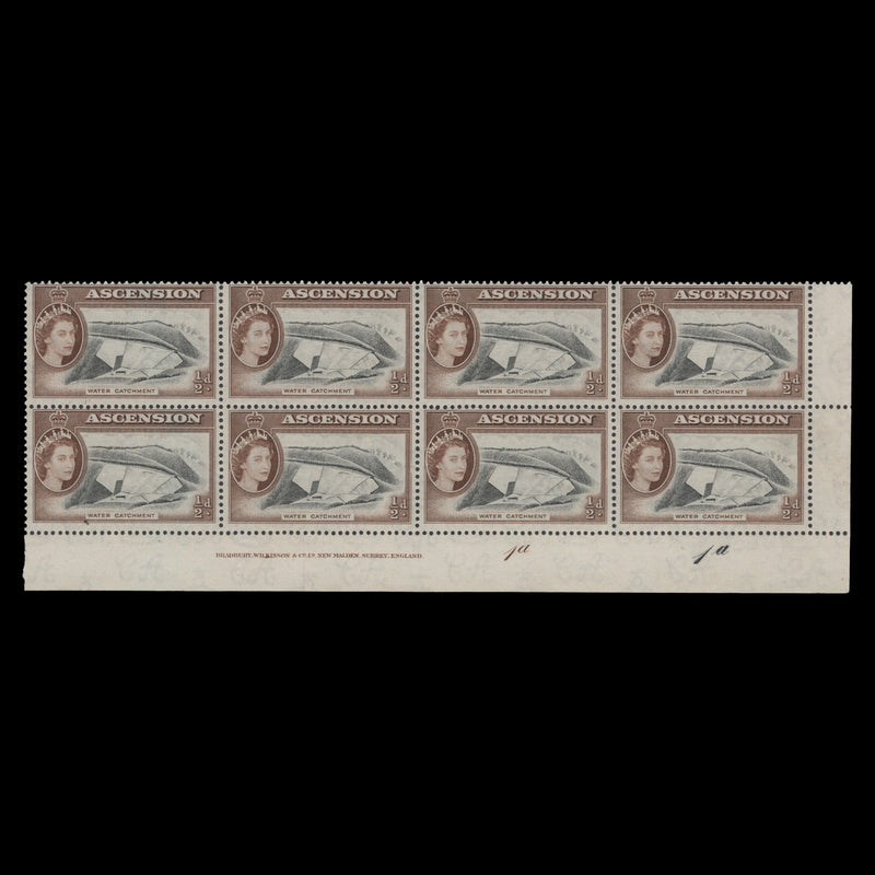 Ascension 1956 (MLH) ½d Water Catchment imprint/plate 1a–1a block