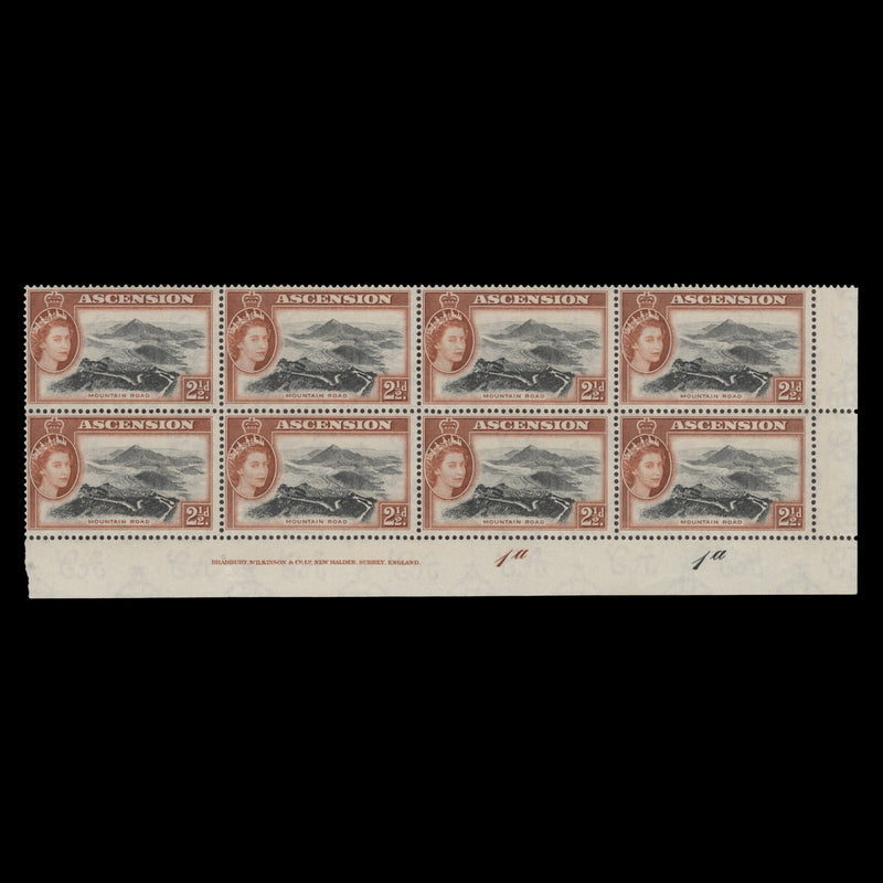 Ascension 1956 (MNH) 2½d Mountain Road imprint/plate 1a–1a block