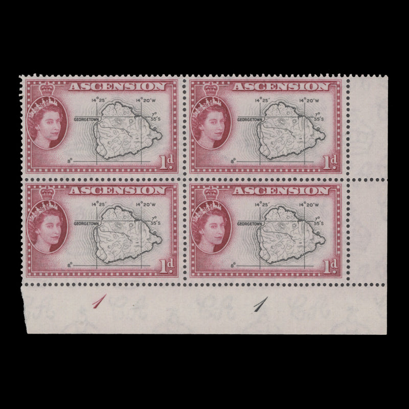 Ascension 1956 (MNH) 1d Map plate 1–1 block