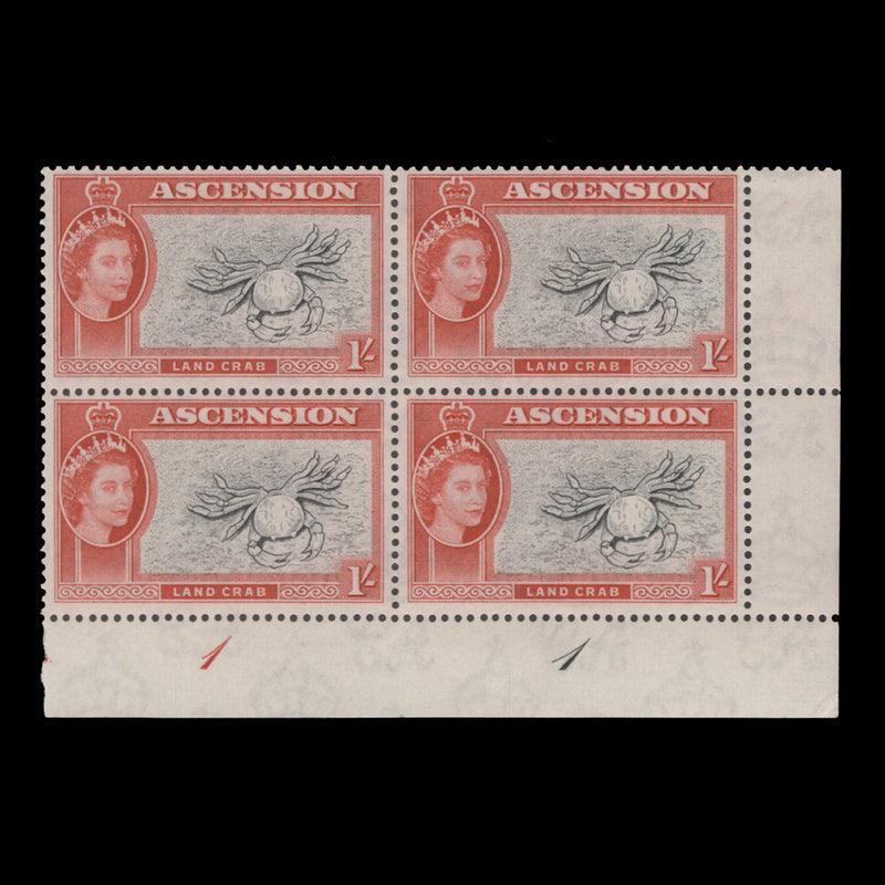 Ascension 1956 (MNH) 1s Land Crab plate 1–1 block