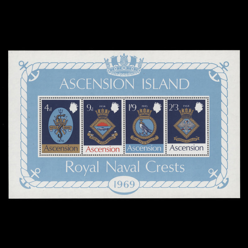 Ascension 1969 (MNH) Royal Naval Crests miniature sheet
