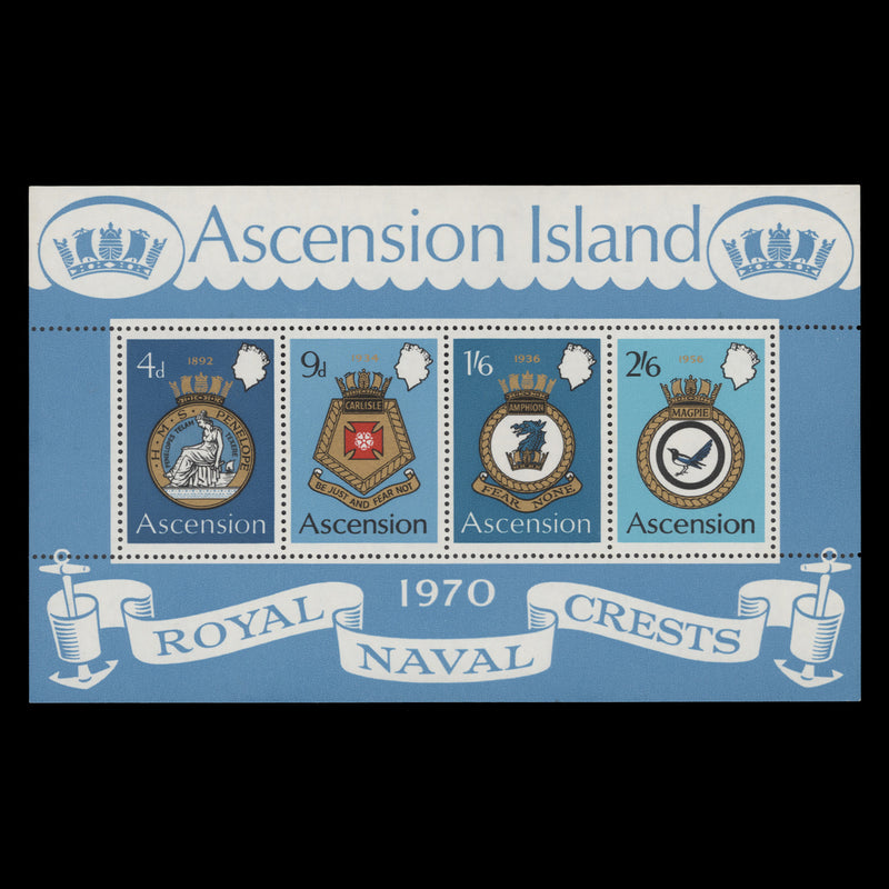 Ascension 1970 (MNH) Royal Naval Crests miniature sheet