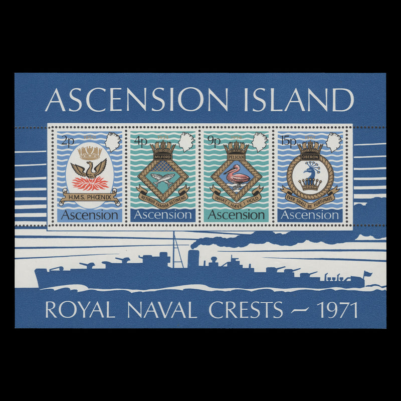 Ascension 1971 (MNH) Royal Naval Crests miniature sheet