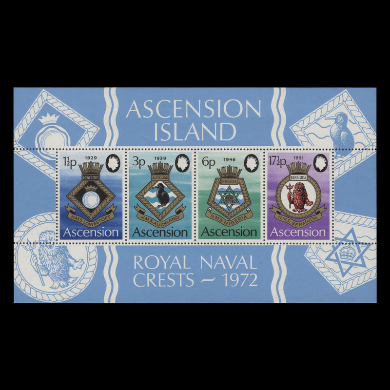 Ascension 1972 (MNH) Royal Naval Crests miniature sheet