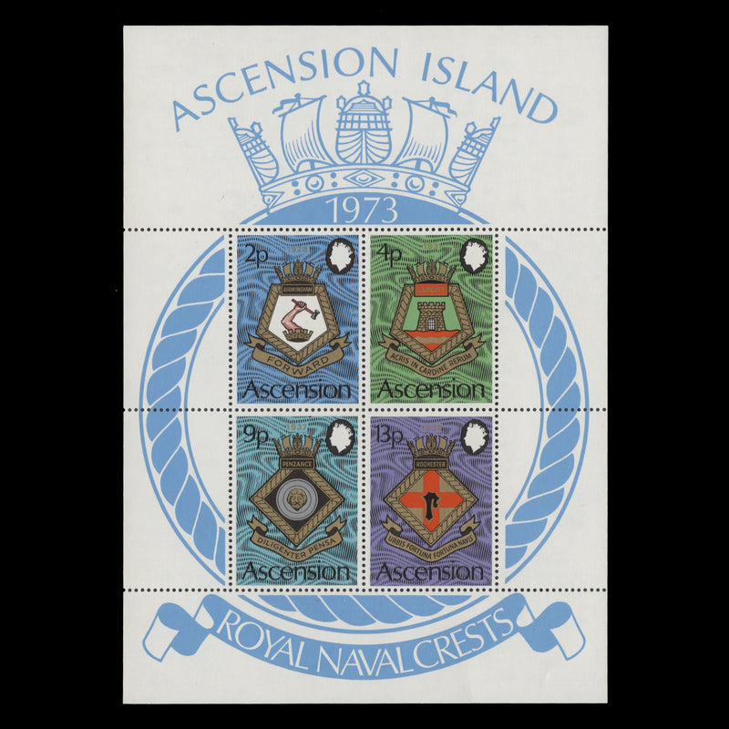 Ascension 1973 (MNH) Royal Naval Crests miniature sheet