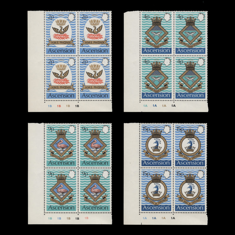 Ascension 1971 (MNH) Royal Naval Crests plate blocks