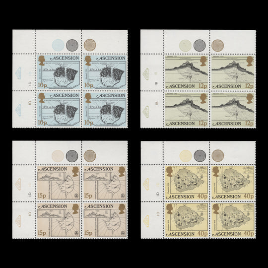 Ascension 1981 (MNH) Early Maps traffic light/plate blocks