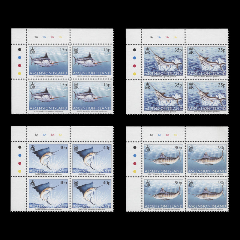 Ascension 2004 (MNH) Sport Fishing, Billfish traffic light/plate blocks