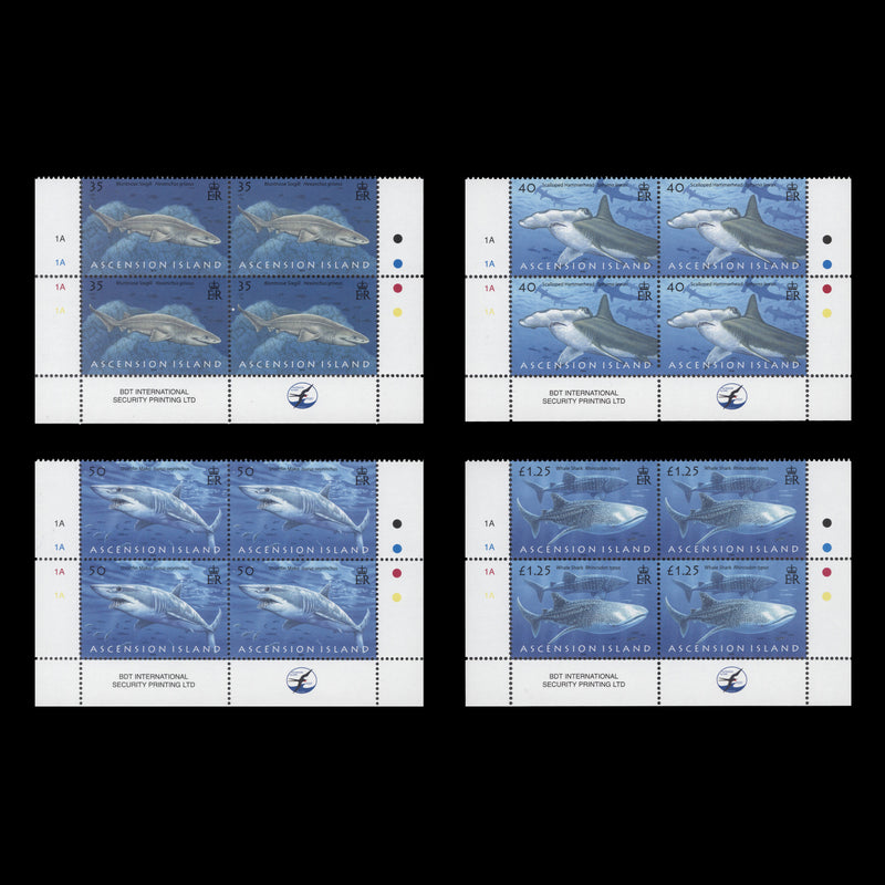 Ascension 2008 (MNH) Sharks traffic light/plate blocks