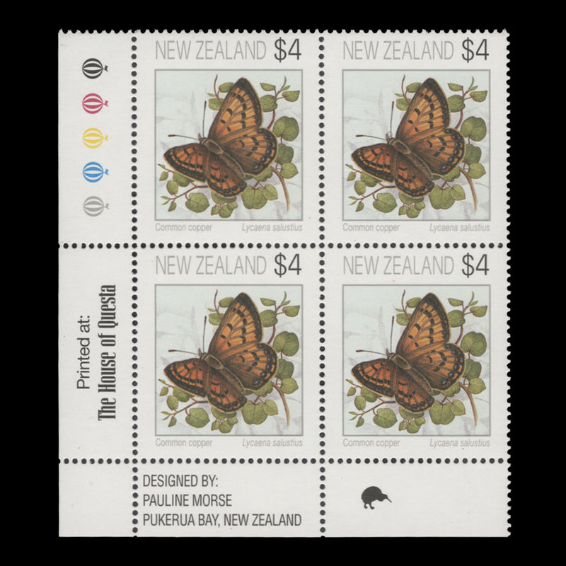 New Zealand 1997 (MNH) $4 Common Copper imprint/reprint 1 block, Questa