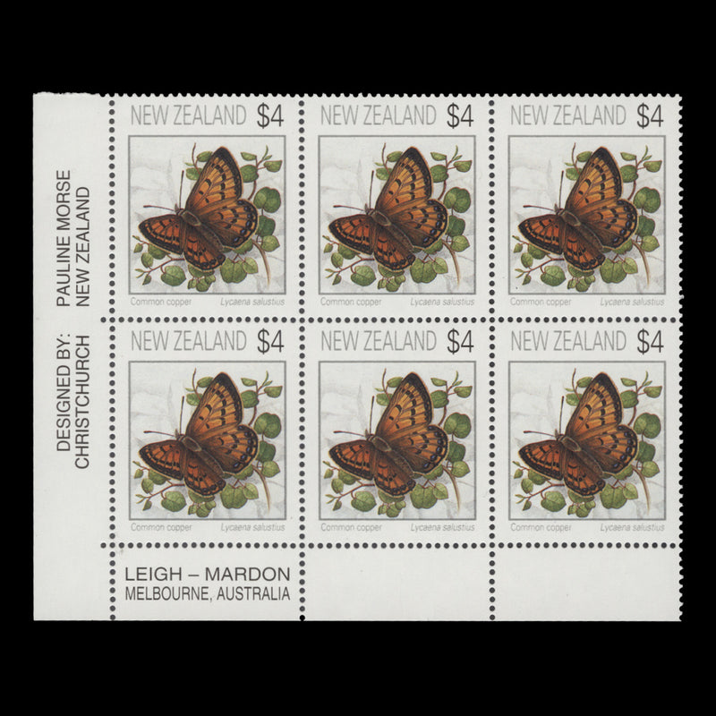 New Zealand 1995 (MNH) $4 Common Copper imprint block