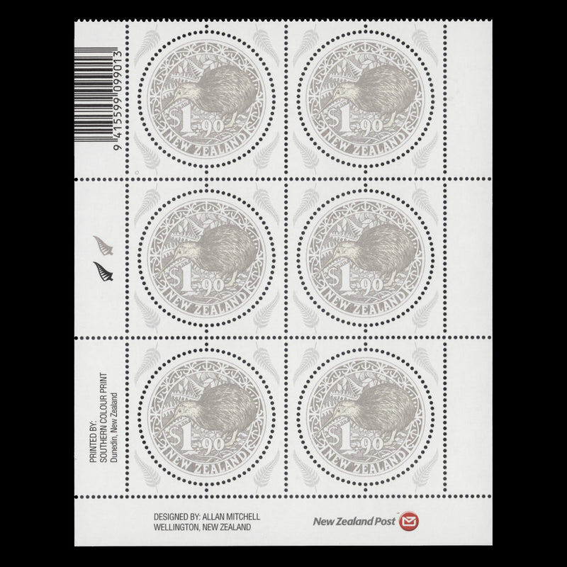 New Zealand 2011 (MNH) $1.90 Circular Kiwi imprint block