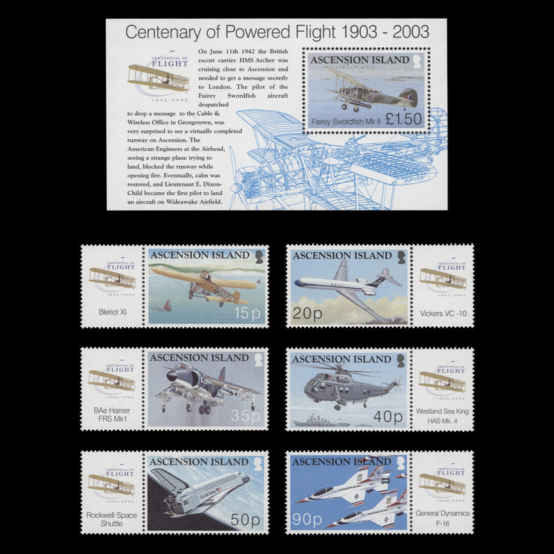 Ascension 2003 (MNH) Powered Flight Centenary set and miniature sheet