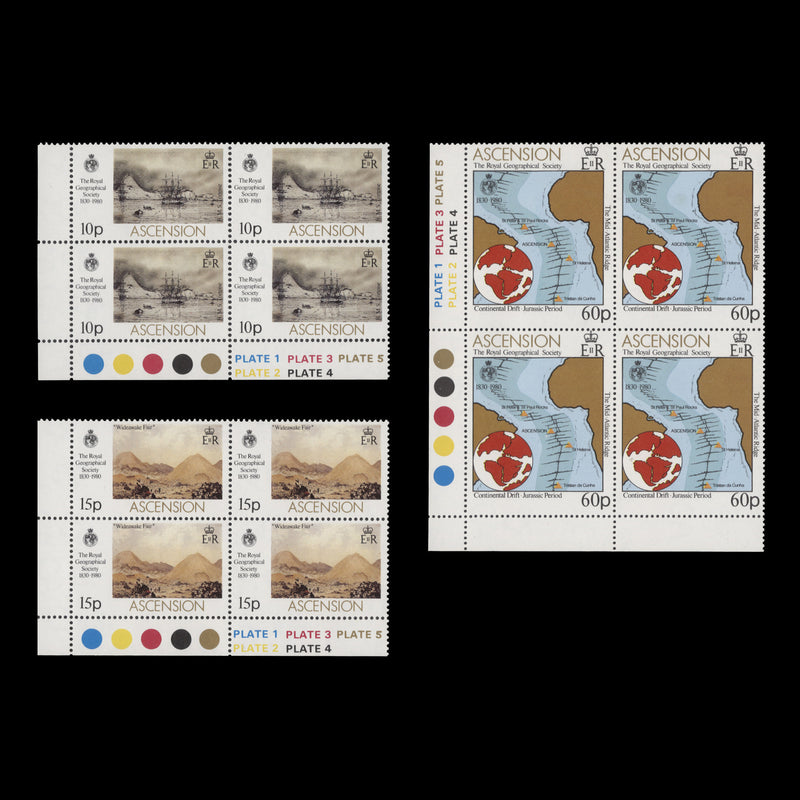 Ascension 1980 (MNH) Royal Geographical Society Anniversary plate blocks