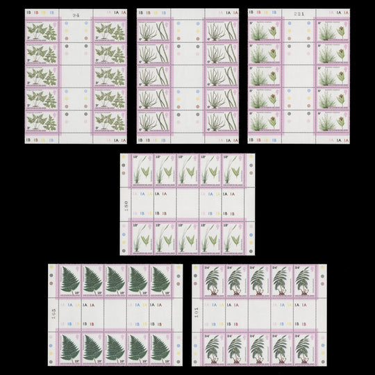 Ascension 1980 (MNH) Ferns and Grasses gutter plate blocks