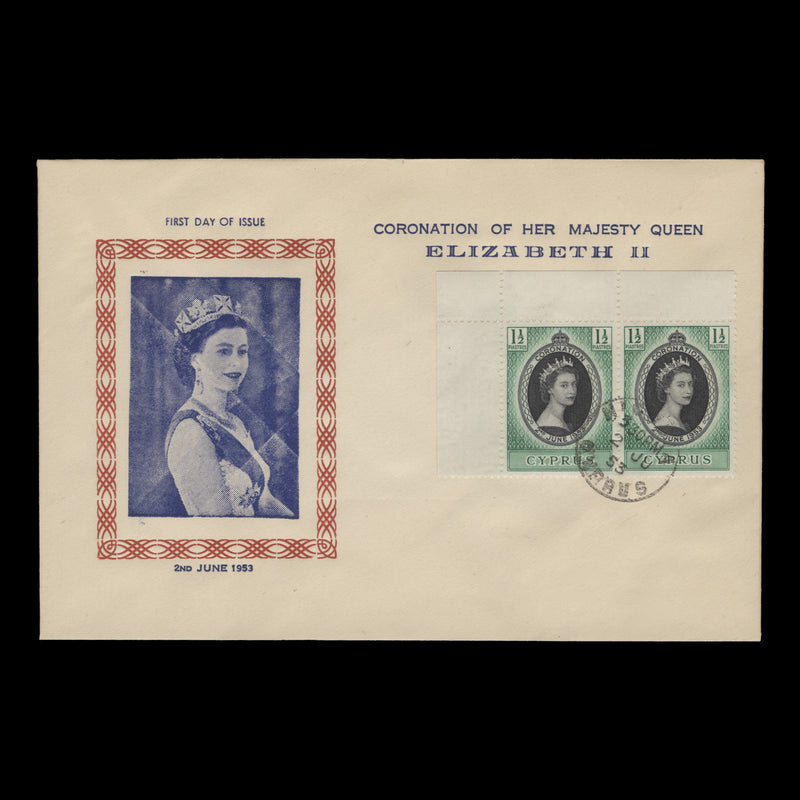 Cyprus 1953 (FDC) 1½p Coronation pair, NICOSIA
