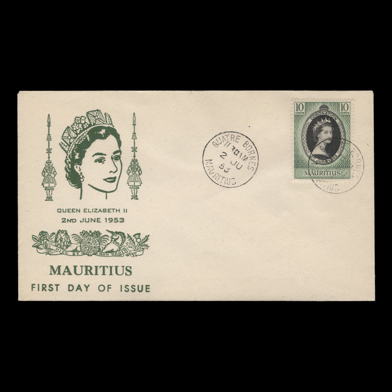 Mauritius 1953 (FDC) 10c Coronation, QUATRE BORNES