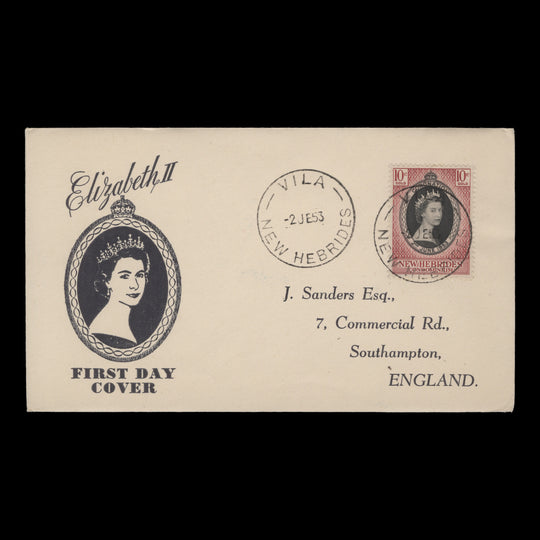 New Hebrides 1953 (FDC) 10c Coronation, VILA