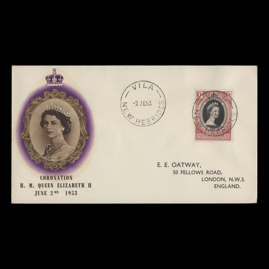 New Hebrides 1953 (FDC) 10c Coronation, VILA