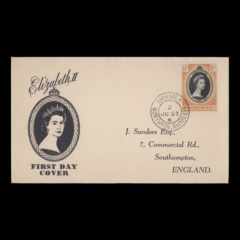 Northern Rhodesia 1953 (FDC) 1½d Coronation, CHINGOLA