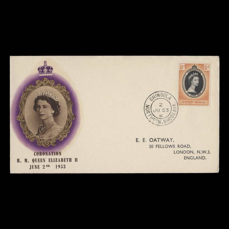 Northern Rhodesia 1953 (FDC) 1½d Coronation, CHINGOLA