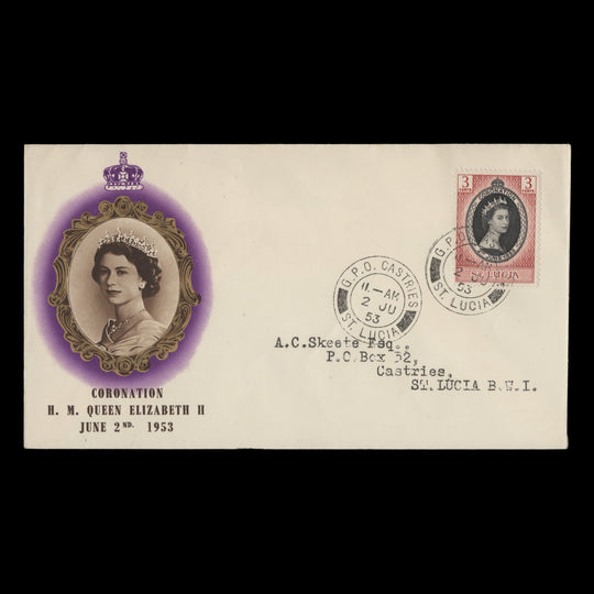 Saint Lucia 1953 (FDC) 3c Coronation, CASTRIES