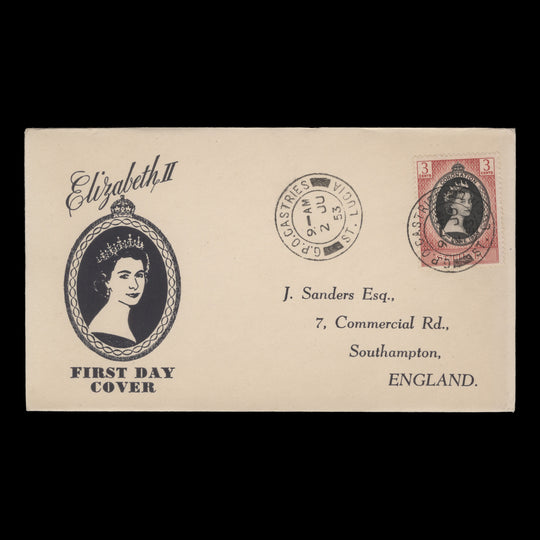 Saint Lucia 1953 (FDC) 3c Coronation, CASTRIES