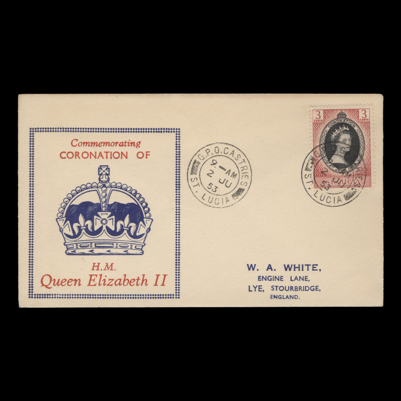 Saint Lucia 1953 (FDC) 3c Coronation, CASTRIES