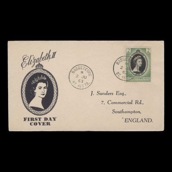 St Christopher Nevis Anguilla 1953 (FDC) 2c Coronation, BASSETERRE
