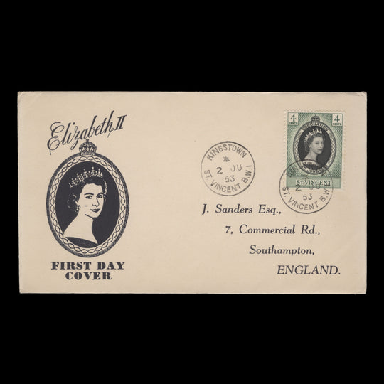 Saint Vincent 1953 (FDC) 4c Coronation, KINGSTOWN