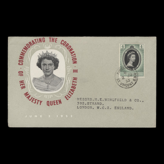 Saint Vincent 1953 (FDC) 4c Coronation, KINGSTOWN