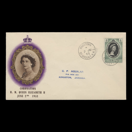 Saint Vincent 1953 (FDC) 4c Coronation, KINGSTOWN
