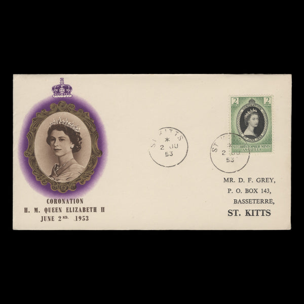 St Christopher Nevis Anguilla 1953 (FDC) 2c Coronation, ST KITTS