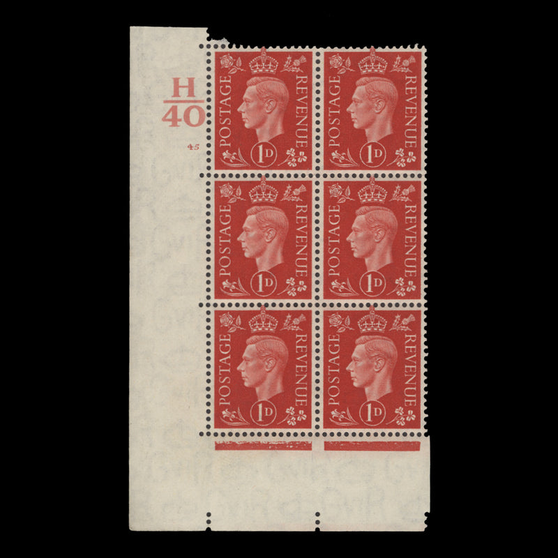 Great Britain 1937 (MNH) 1d Scarlet control H40, cylinder 45 block, perf E/I