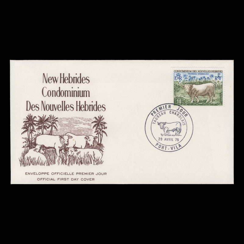 Nouvelles Hebrides 1975 (FDC) f10 Charolais Bull, PORT-VILA