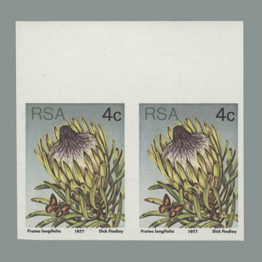 South Africa 1977 (Variety) 4c Protea Longifolia imperf pair. SG417a